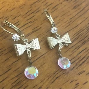 Betsey Johnson Gold Bow and Jewel Dangle Earrings